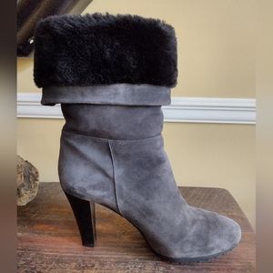 Aquatalia Gray Suede Black Fur Boots Size 10